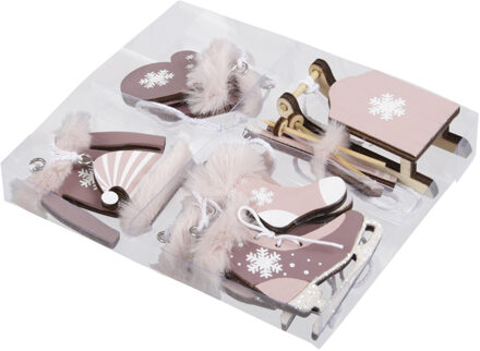 Othmar decorations kersthangers?- winter - 6x - hout - lichtroze