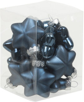 Othmar decorations Kerstornamenten - sterren - 12x st - donkerblauw - 4 cm - glas - mat/glans - kerstversiering