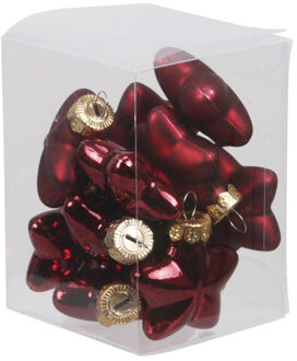 Othmar decorations Kerstornamenten - sterren - 12x st - donkerrood - 4 cm - glas - mat/glans - kerstversiering