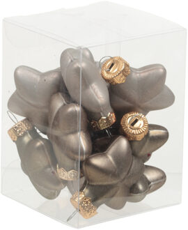 Othmar decorations Kerstornamenten sterren - 12x st - grijs/bruin - 4 cm - glas - kerstversiering