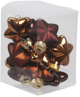 Othmar decorations Kerstornamenten - sterren - 12x st - mahonie bruin - 4 cm - glas - mat/glans - kerstversiering