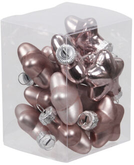 Othmar decorations Kerstornamenten - sterren - 12x st - oudroze - 4 cm - glas - mat/glans - kerstversiering