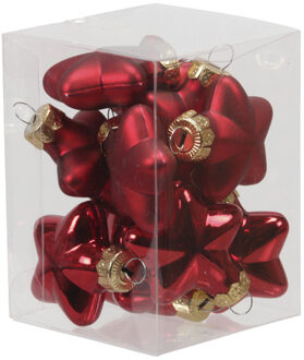 Othmar decorations Kerstornamenten - sterren - 12x st - rood - 4 cm - glas - mat/glans - kerstversiering