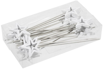 Othmar decorations Kerststukje - 24x - wit - stekers - met open ster - 6 cm