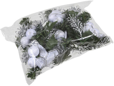 Othmar decorations Kerststukje decoratie - 6x st - zilver - op stekers - 12 cm - kerstversiering