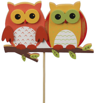 Othmar decorations Kerststukje decoratie stekers - 6x st - uilen - 8,5 cm - hout - instekers