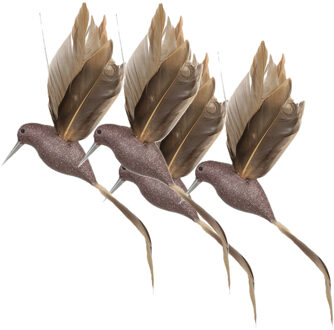 Othmar decorations Kolibrie vogels op clip - 4x st - champagne - 22 x 4,5 cm - kunststof- kerstboomversiering