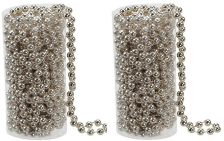 Othmar decorations Kralenslinger - 2x stuks - champagne - kunststof - 8 meter - kerstversiering/kerstslingers