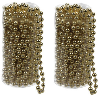 Othmar decorations Kralenslinger - 2x stuks - goud - kunststof - 8 meter - kerstversiering/kerstslingers