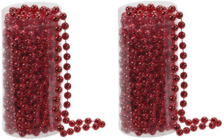 Othmar decorations Kralenslinger - 2x stuks - rood - kunststof - 8 meter - kerstversiering/kerstslingers
