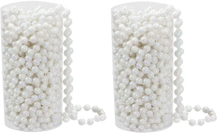 Othmar decorations Kralenslinger - 2x - wit - kunststof - 8 meter - kerstversiering/kerstslingers