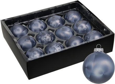 Othmar decorations Luxe kerstballen - 12x stuks - 6 cm - donkerblauw - glas - ice finish - kerstversiering