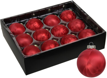 Othmar decorations Luxe kerstballen - 12x stuks - 6 cm - rood - glas - ice finish - kerstversiering