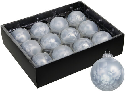 Othmar decorations Luxe kerstballen - 12x stuks - 6 cm - wit/grijs - glas - ice finish - kerstversiering