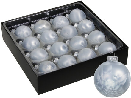 Othmar decorations Luxe kerstballen - 16x - 4 cm - wit/grijs - glas - Kerstbal Blauw