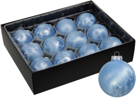 Othmar decorations Luxe kerstballen - 24x stuks - 6 cm - blauw - glas - ice finish - kerstversiering