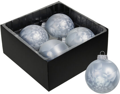 Othmar decorations Luxe kerstballen - 4x - 8 cm - wit/grijs - glas - Kerstbal Blauw