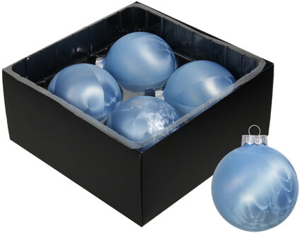 Othmar decorations Luxe kerstballen - 4x stuks - 8 cm - blauw - glas - ice finish - kerstversiering