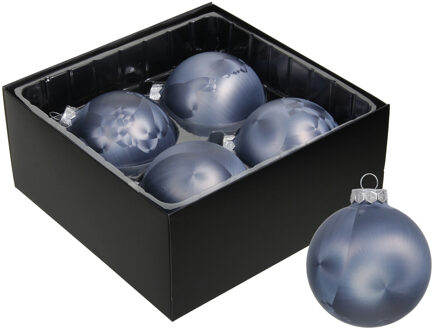 Othmar decorations Luxe kerstballen - 4x stuks - 8 cm - donkerblauw - glas - ice finish - kerstversiering