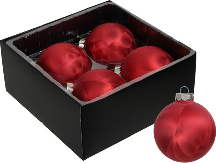 Othmar decorations Luxe kerstballen - 4x stuks - 8 cm - rood - glas - ice finish - kerstversiering