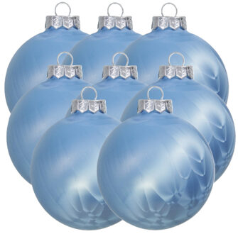 Othmar decorations Luxe kerstballen - 8x stuks - 8 cm - blauw - glas - ice finish - kerstversiering