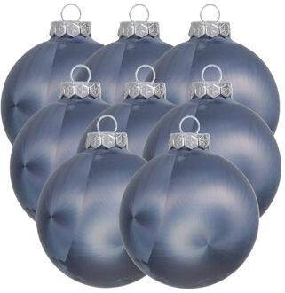 Othmar decorations Luxe kerstballen - 8x stuks - 8 cm - donkerblauw - glas - ice finish - kerstversiering