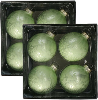 Othmar decorations Luxe kerstballen - 8x stuks - 8 cm - olijf groen - glas - ice finish - kerstversiering