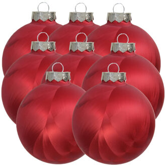 Othmar decorations Luxe kerstballen - 8x stuks - 8 cm - rood - glas - ice finish - kerstversiering
