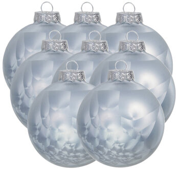 Othmar decorations Luxe kerstballen - 8x stuks - 8 cm - wit/grijs - glas - ice finish - kerstversiering