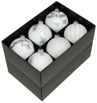 Othmar decorations luxe kerstballen - gedecoreerd - 12x - 8 cm - wit - Kerstbal