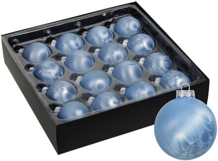 Othmar decorations Luxe kleine kerstballen - 16x stuks - 4 cm - blauw - glas - ice finish