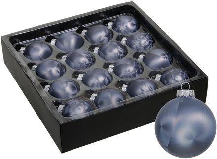 Othmar decorations Luxe kleine kerstballen - 16x stuks - 4 cm - donkerblauw - glas - ice finish