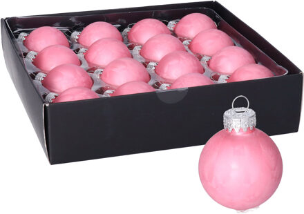 Othmar decorations Luxe kleine kerstballen - 16x stuks - 4 cm - roze - glas - ice finish