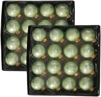 Othmar decorations Luxe kleine kerstballen - 32x stuks - 4 cm - groen - glas - ice finish
