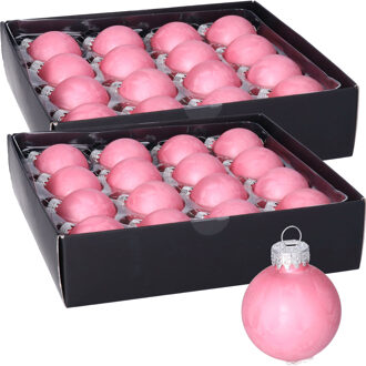 Othmar decorations Luxe kleine kerstballen - 32x stuks - 4 cm - roze - glas - ice finish