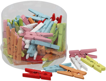 Othmar decorations Mini fotoknijpertjes/kaartknijpertjes hout - gekleurd - 72x stuks - 3 cm