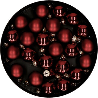 Othmar decorations Mini kerstballen - 24x stuks - donkerrood - glas - 2,5 cm
