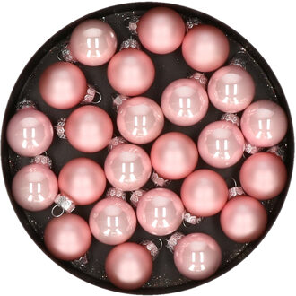 Othmar decorations Mini kerstballen - 24x stuks - lichtroze - glas - 2,5 cm