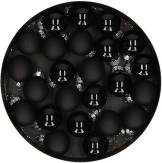 Othmar decorations Mini kerstballen - 24x stuks - zwart - glas - 2,5 cm