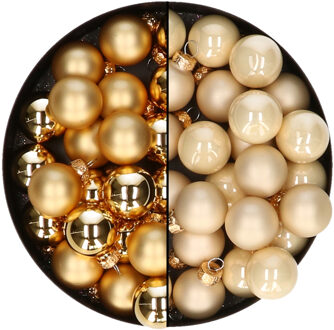 Othmar decorations Mini kerstballen - 48x st - champagne en goud - 2,5 cm - glas - Kerstbal Champagnekleurig