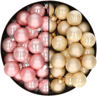 Othmar decorations Mini kerstballen - 48x st - champagne en lichtroze - 2,5 cm - glas