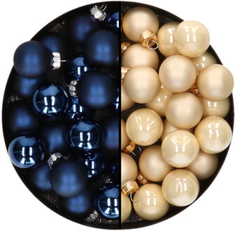 Othmar decorations Mini kerstballen - 48x st - donkerblauw en champagne - 2,5 cm - glas - Kerstbal