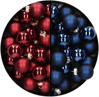 Othmar decorations Mini kerstballen - 48x st - donkerblauw en donkerrood - 2,5 cm - glas