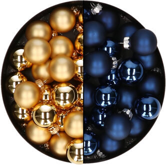 Othmar decorations Mini kerstballen - 48x st - donkerblauw en goud - 2,5 cm - glas