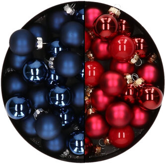 Othmar decorations Mini kerstballen - 48x st - donkerblauw en rood - 2,5 cm - glas