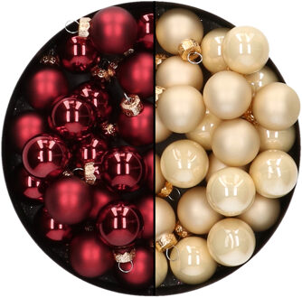 Othmar decorations Mini kerstballen - 48x st - donkerrood en champagne - 2,5 cm - glas - Kerstbal