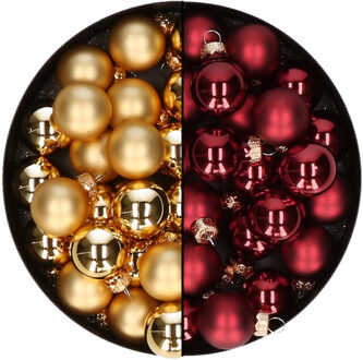 Othmar decorations Mini kerstballen - 48x st - donkerrood en goud - 2,5 cm - glas