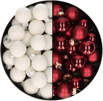 Othmar decorations Mini kerstballen - 48x st - donkerrood en satijn wit - 2,5 cm - glas - Kerstbal