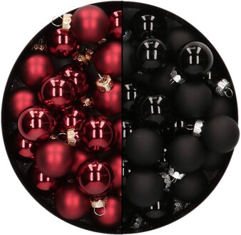 Othmar decorations Mini kerstballen - 48x st - donkerrood en zwart - 2,5 cm - glas - Kerstbal