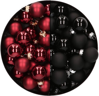 Othmar decorations Mini kerstballen - 48x st - donkerrood en zwart - 2,5 cm - glas